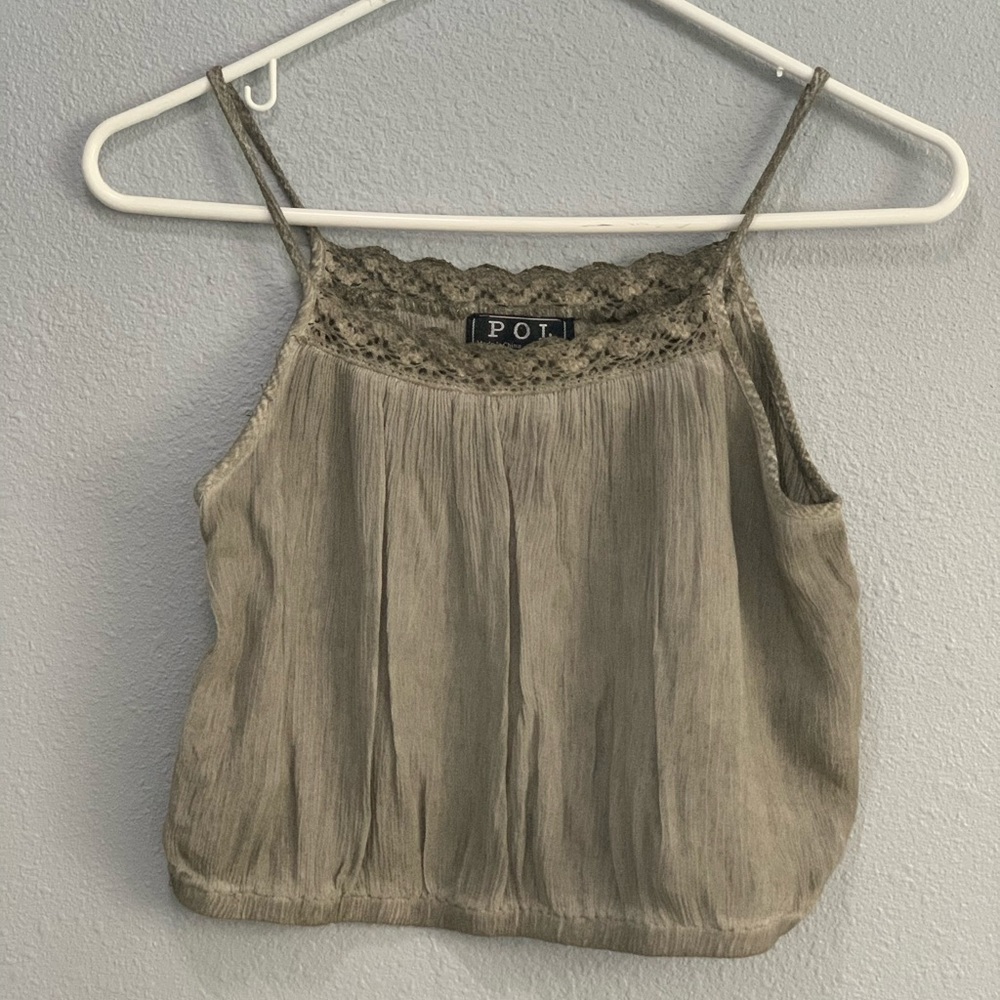 Moss Green Crop Top with Crochet Detail
